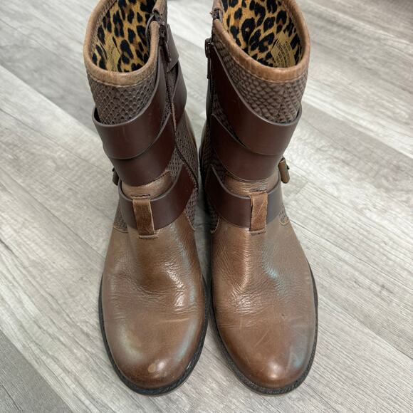 Sofft Aldina Brown Leather Buckle Ankle Moto Boots Low Heel Boho Size 6 1/2 - Picture 5 of 8